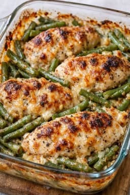 Oven Baked 4 Ingredient Amish Chicken and Green Bean Bake for an Easy Family Dinner