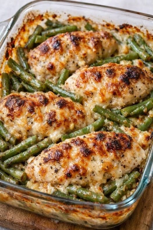 Oven Baked 4 Ingredient Amish Chicken and Green Bean Bake for an Easy Family Dinner