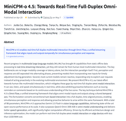 @_akhaliq: MiniCPM-o 4.5

Towards Real-Time Full-Duplex Omni-Modal Interaction

paper: https://t.co/wO3yzw0c2o ...