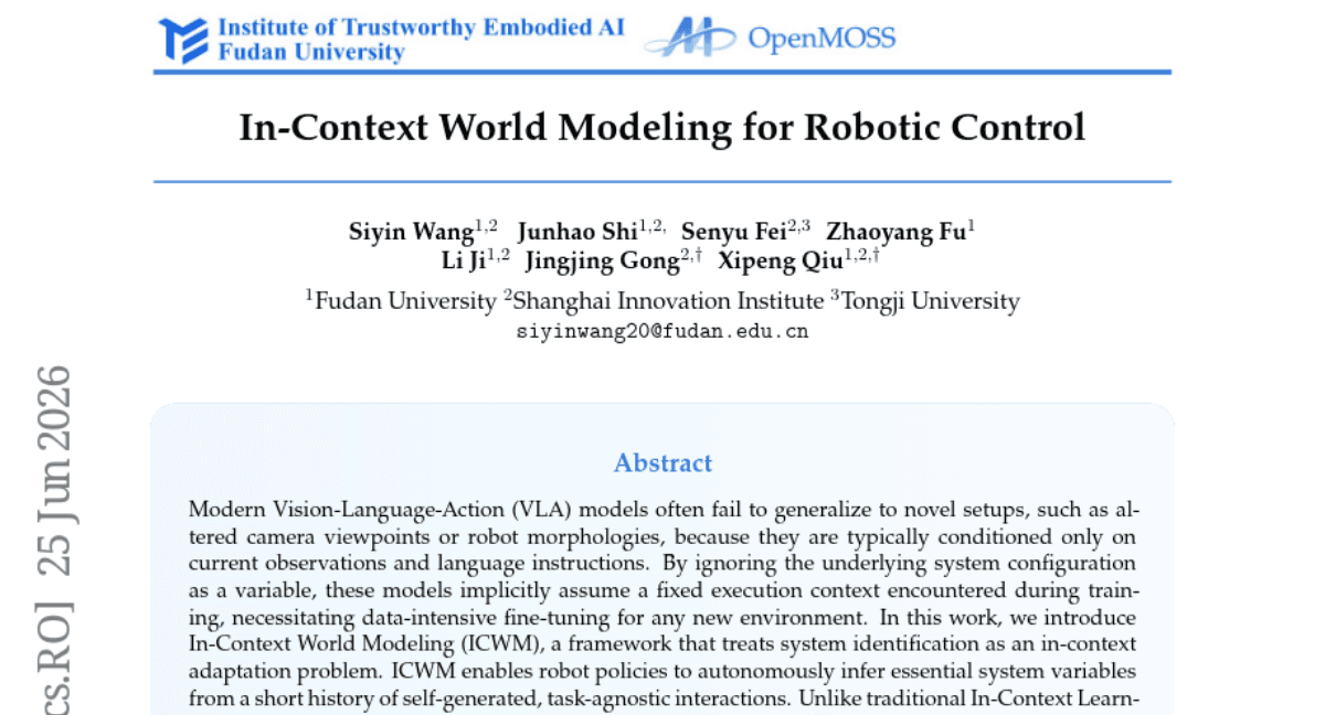 In-Context World Modeling for Robotic Control