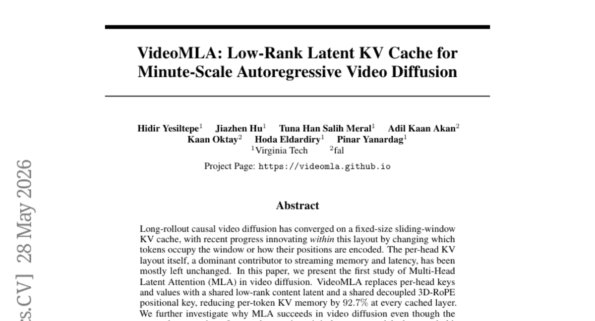 VideoMLA: Low-Rank Latent KV Cache for Minute-Scale Autoregressive Video Diffusion