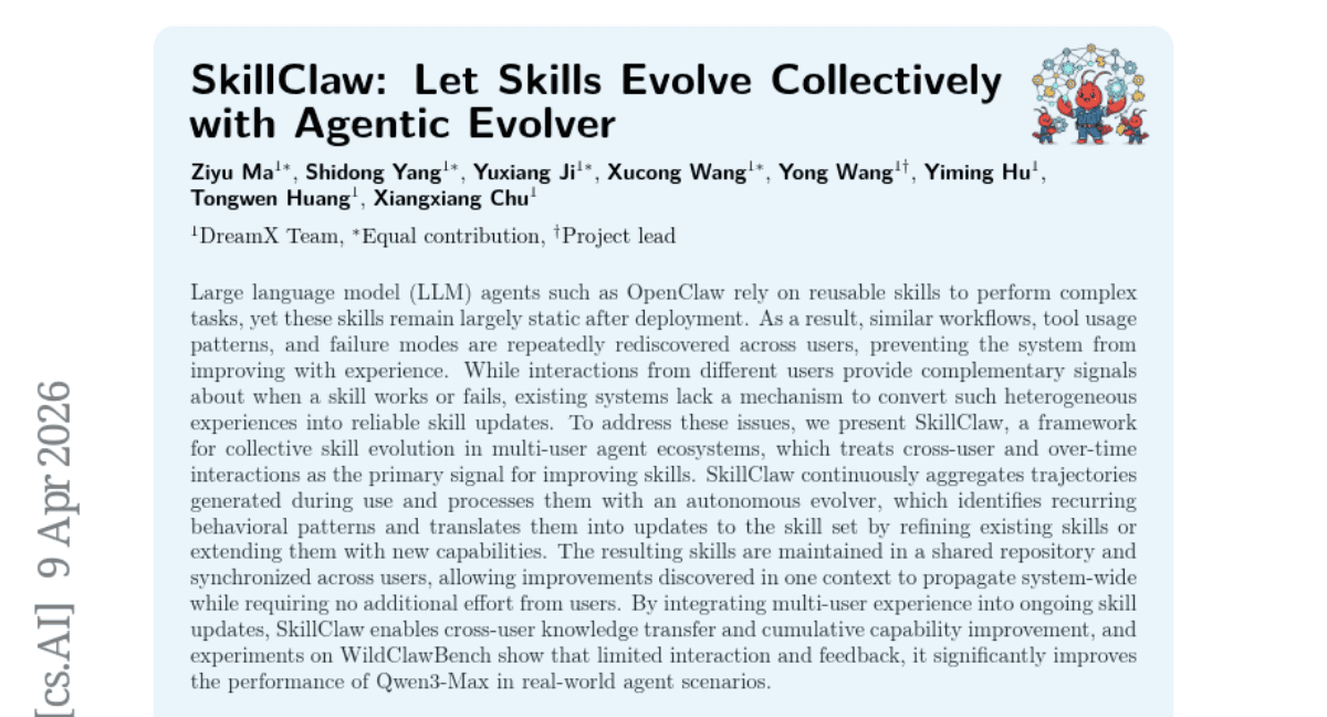 SkillClaw: Let Skills Evolve Collectively with Agentic Evolver
