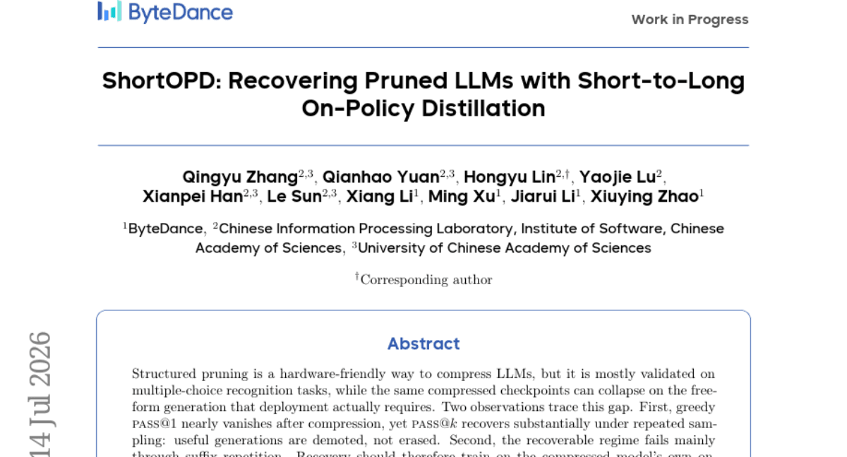ShortOPD: Recovering Pruned LLMs with Short-to-Long On-Policy Distillation