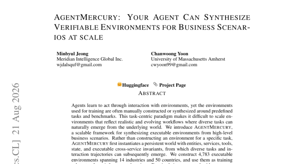 AgentMercury: Your Agent Can Synthesize Verifiable Environments for Business Scenarios at scale