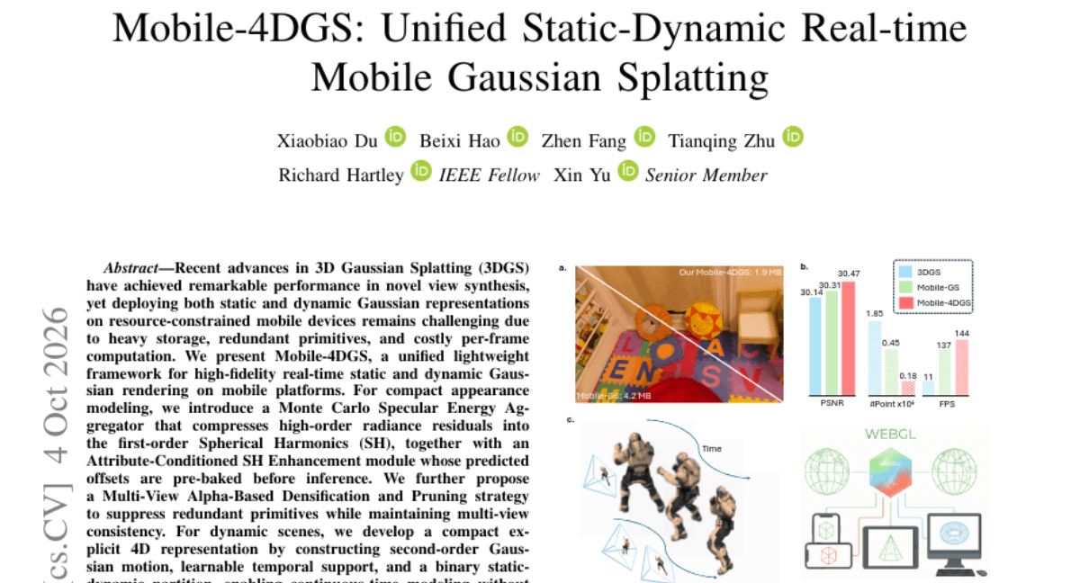 Mobile-4DGS: Unified Static-Dynamic Real-time Mobile Gaussian Splatting