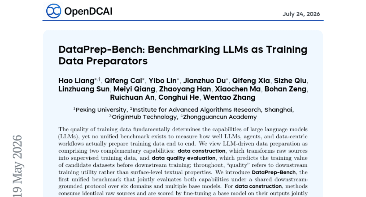 DataPrep-Bench: Benchmarking LLMs as Training Data Preparators
