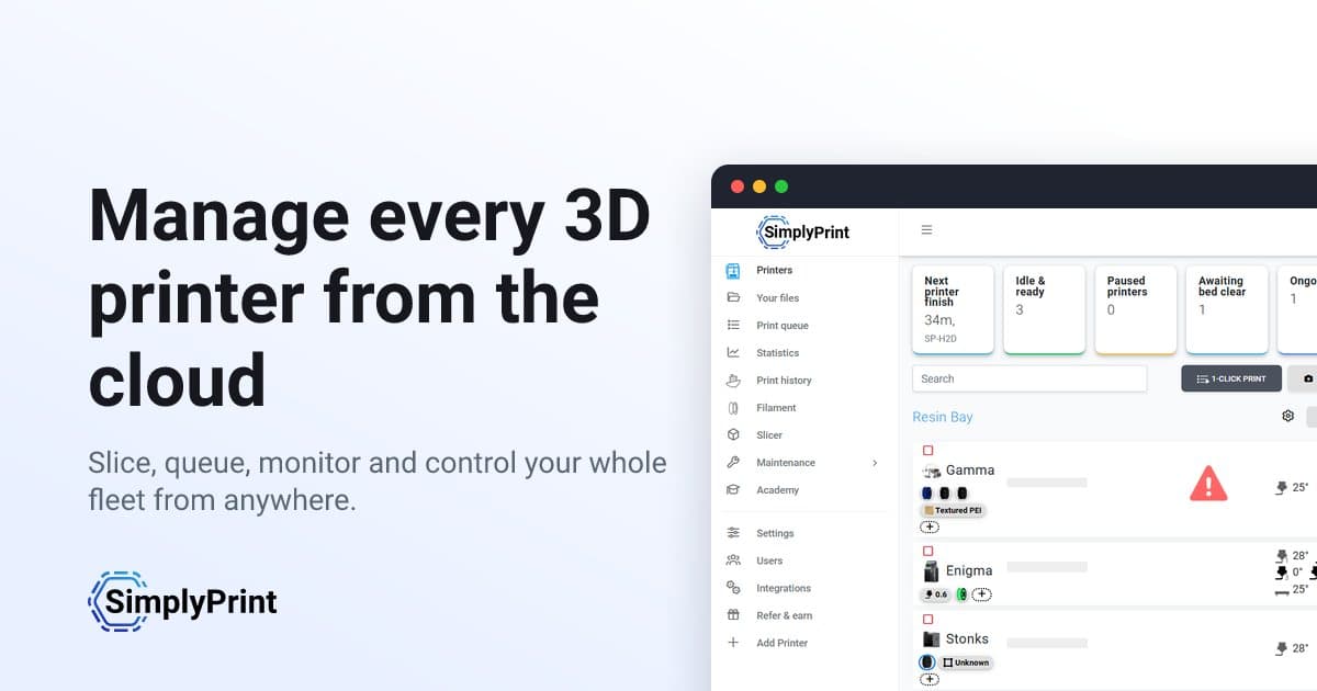 Compare 3D printers that work with SimplyPrint