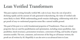 @srush_nlp: Lean Verified Transformers (https://t.co/ZdDzZwa4iO)

In which we prove a bunch of Transformer invar...