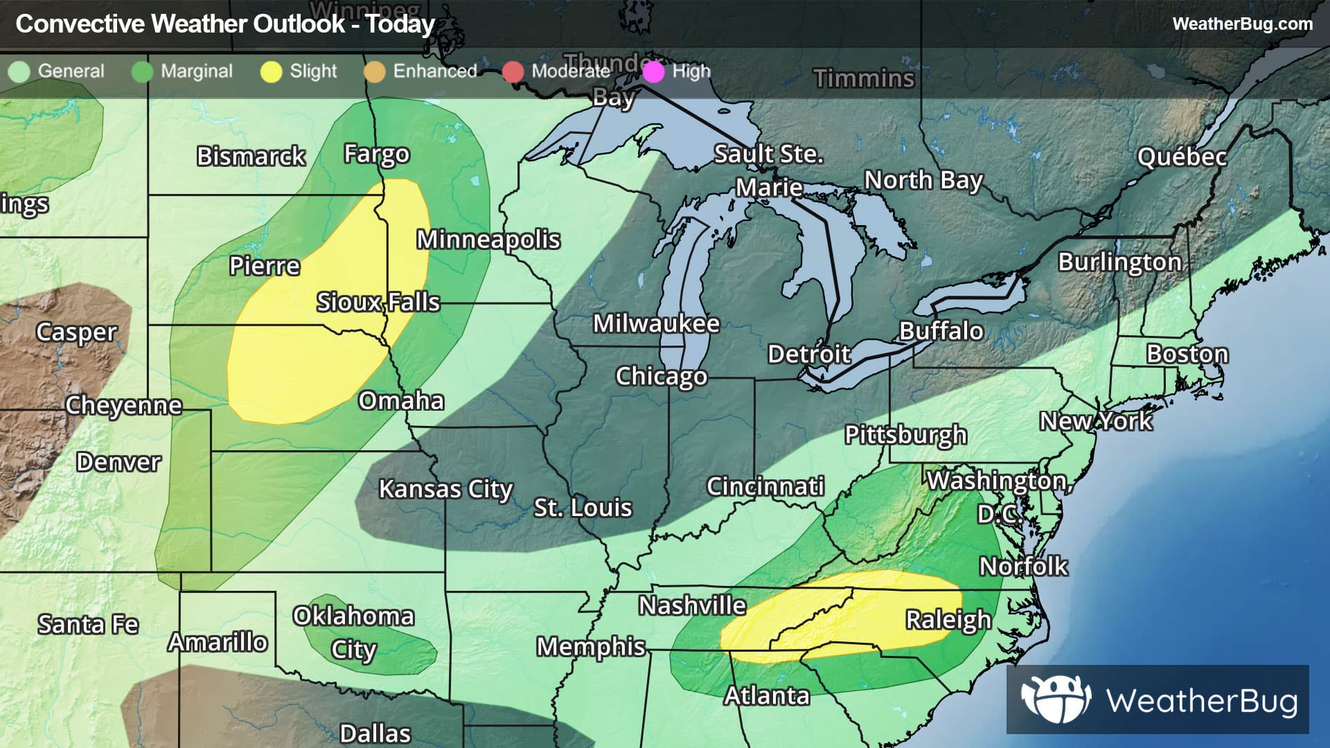 Gusty Storms Target North-Central U.S., North Carolina