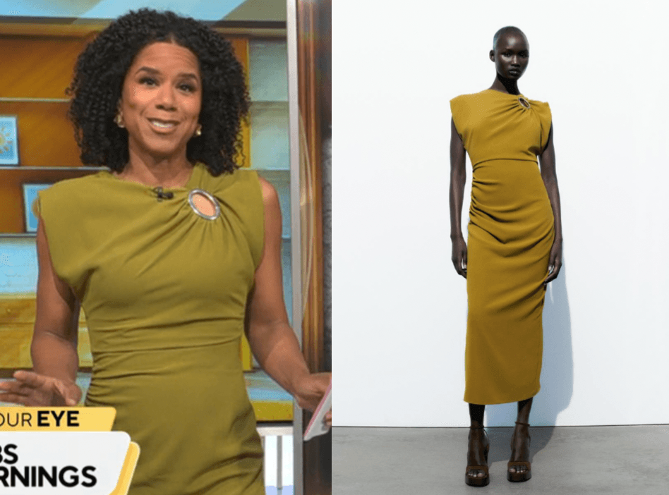 CBS Mornings: March 2026 Adriana Diaz’s Olive Green Cutout Circle Midi Dress | Shop Your TV