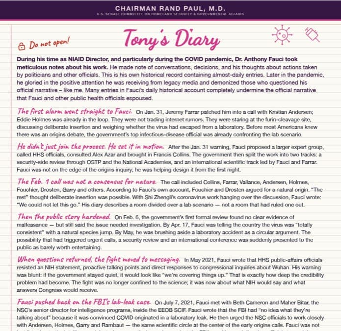Tony's Diary: What Fauci Wrote When He Thought No One Was Reading