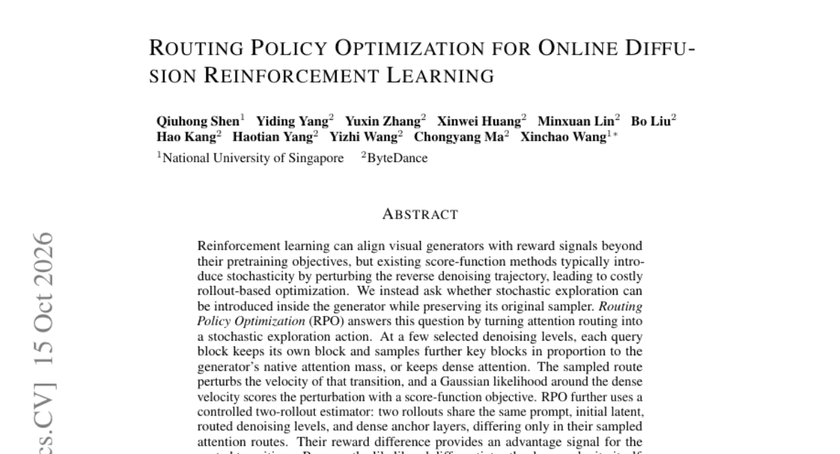 Routing Policy Optimization for Online Diffusion Reinforcement Learning