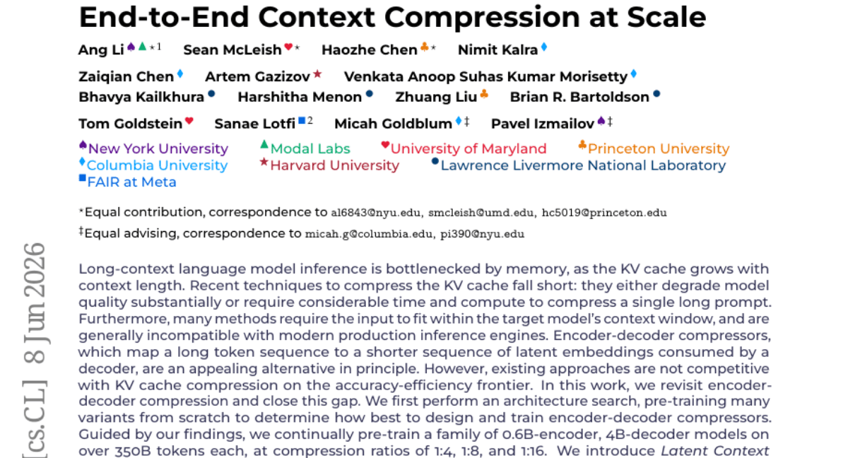 End-to-End Context Compression at Scale