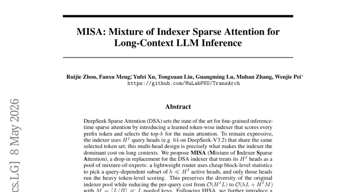MISA: Mixture of Indexer Sparse Attention for Long-Context LLM Inference