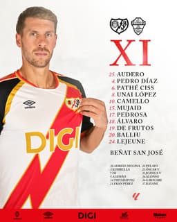 @LaLigaEN reposted: ⚡️ Once del Rayo Vallecano elegido por Beñat San José para enfrentarse al @elche...