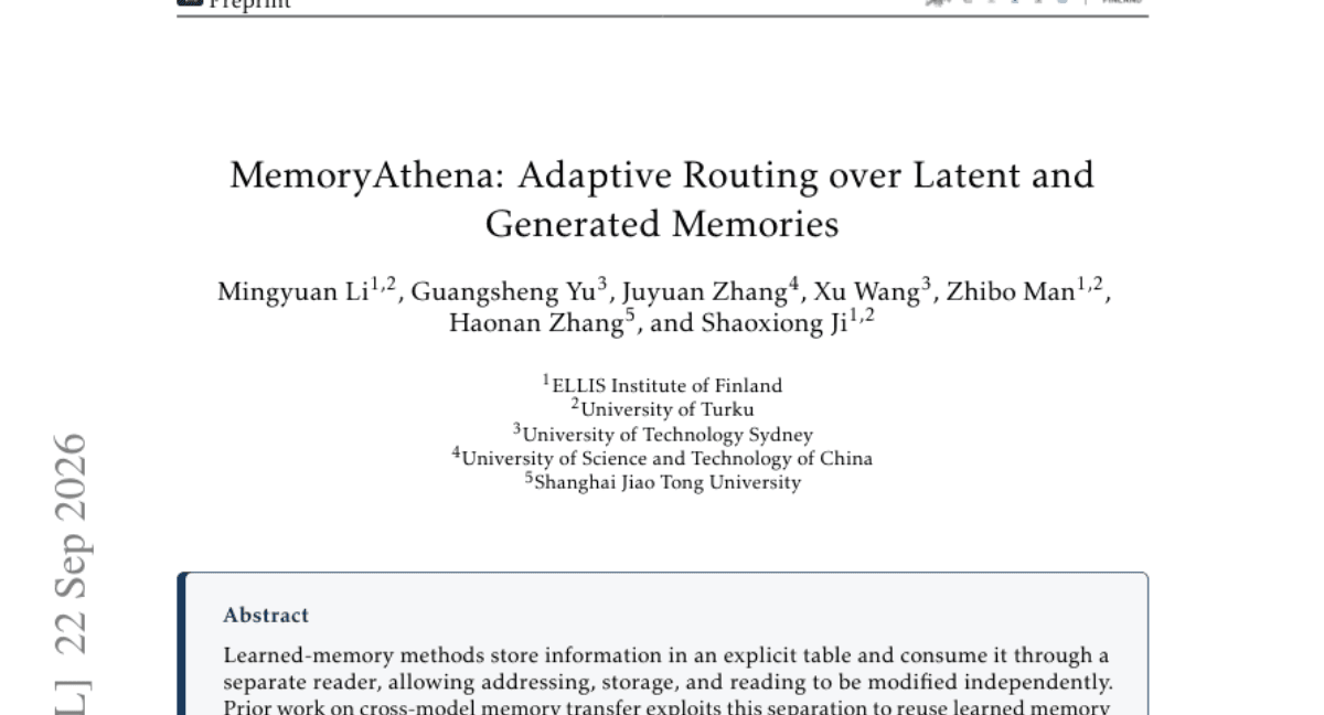 MemoryAthena: Adaptive Routing over Latent and Generated Memories