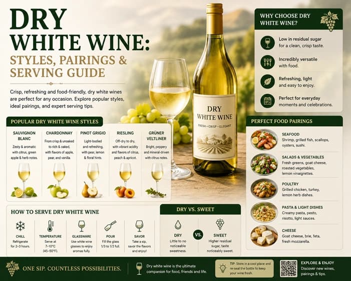 Dry White Wine: Styles, Pairings & Serving Guide