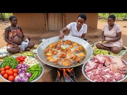 Peaceful African Village Cooking 🌿🔥 | Slow Cooked Pork, Cassava and Fried Plantains 🍖🍌