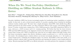 When Do We Need On-Policy Distillation? Distilling on Offline Student Rollouts Is Often Better
