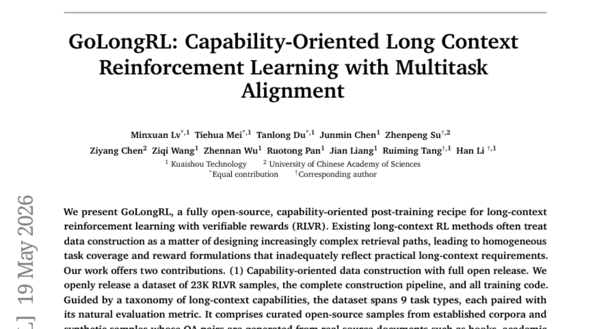 GoLongRL: Capability-Oriented Long Context Reinforcement Learning with Multitask Alignment