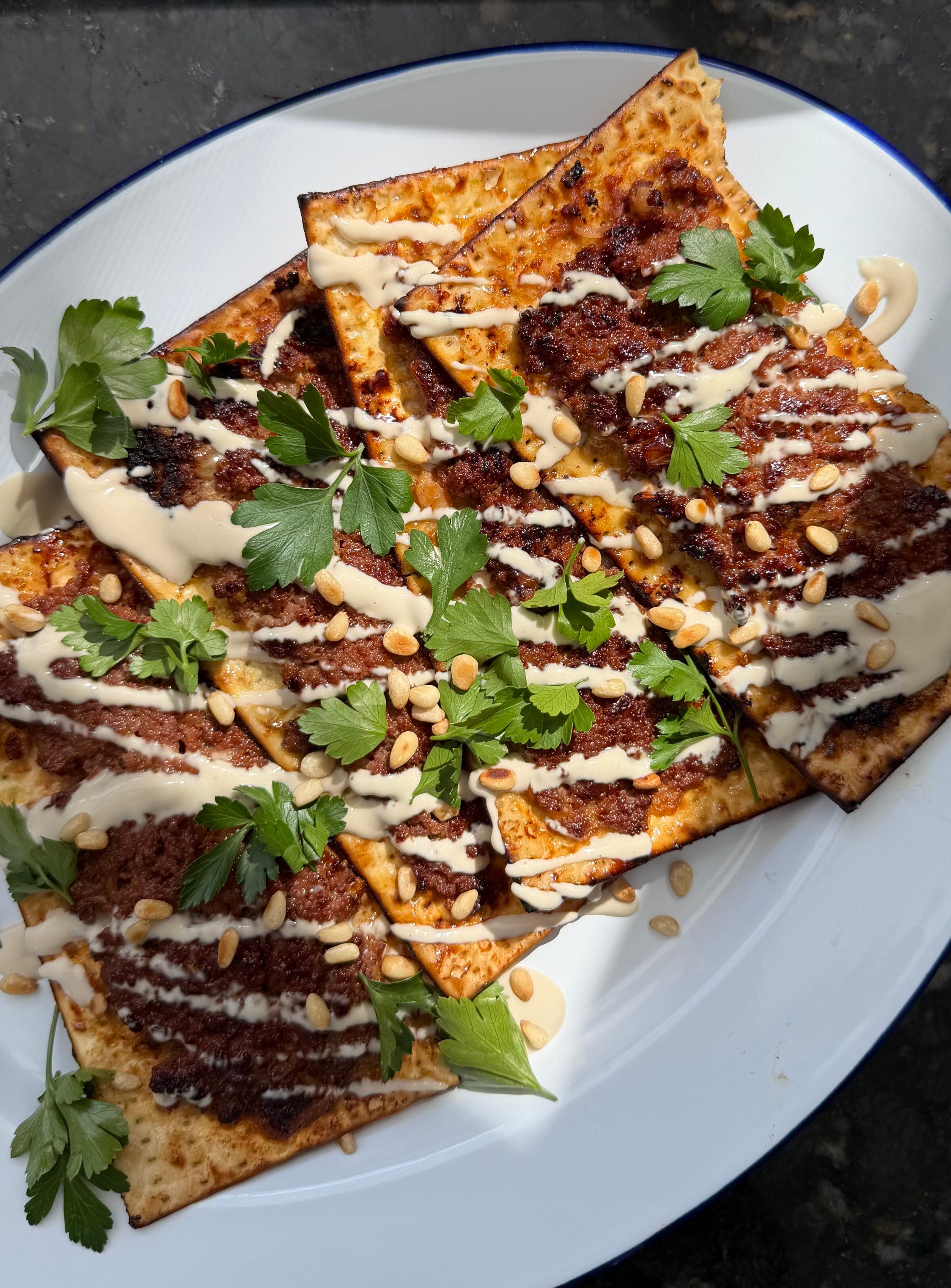 A Savory Matzo Meat Pizza
