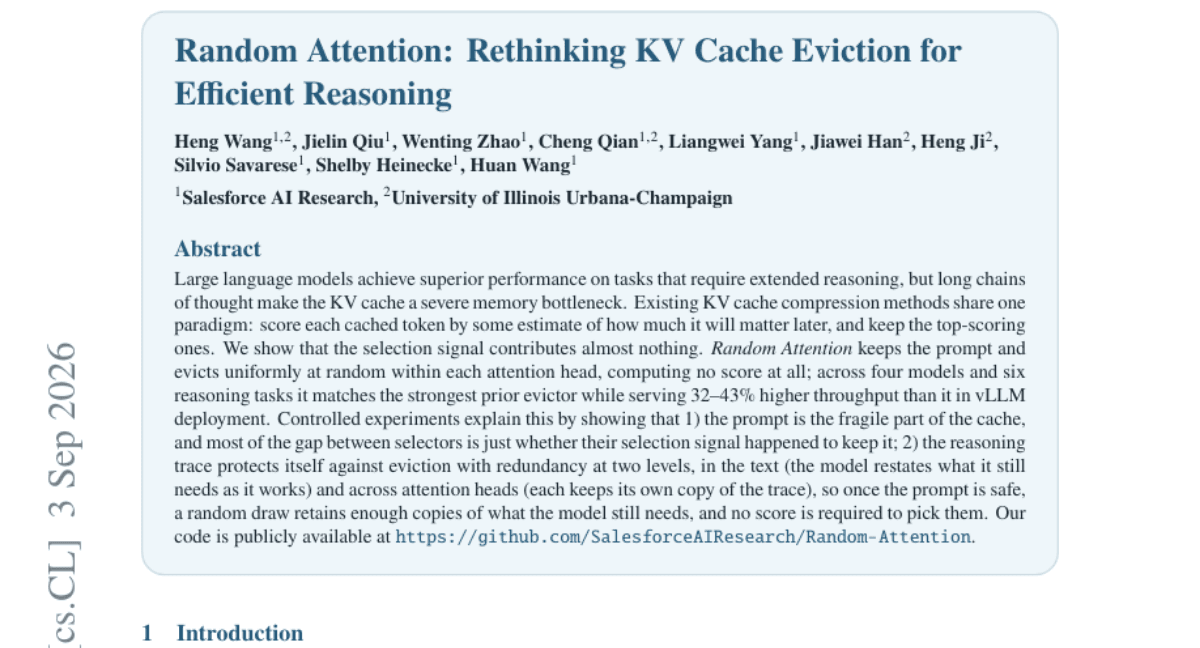 Random Attention: Rethinking KV Cache Eviction for Efficient Reasoning