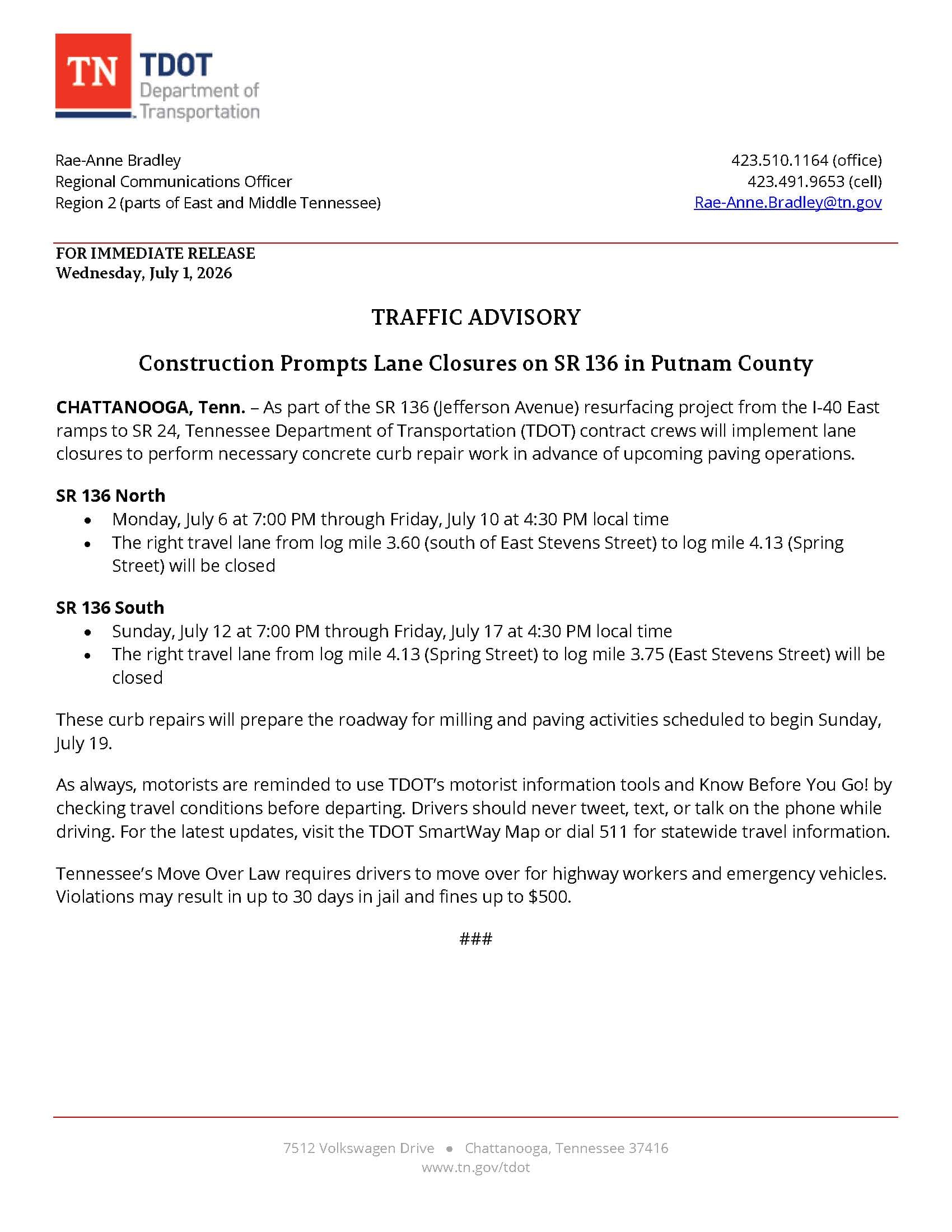 Public Notice: Jefferson Avenue Lane Closures