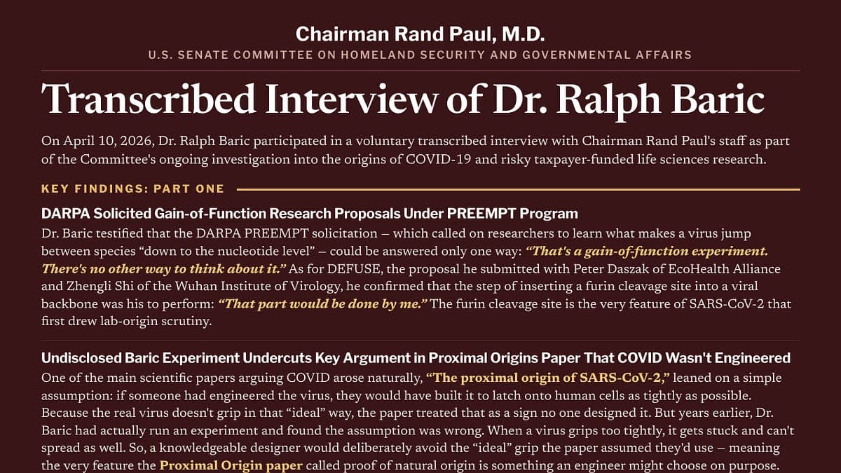 "That’s a gain-of-function experiment. There’s no other way to think about it" Ralph Baric Confesses what Fauci DENIED!