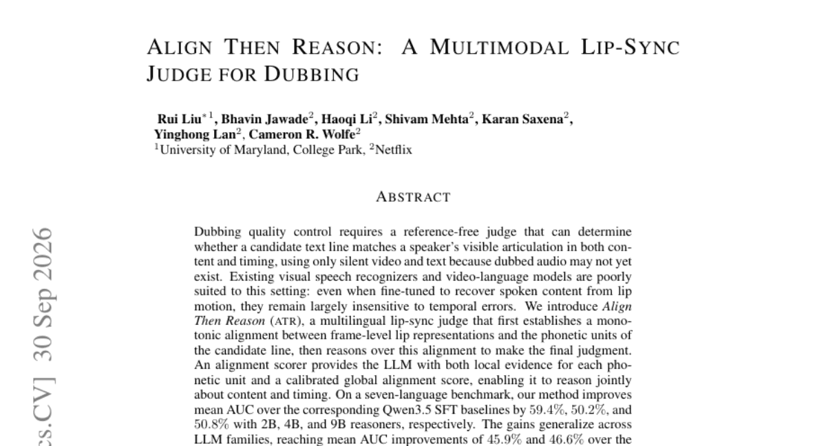 Align Then Reason: A Multimodal Lip-Sync Judge for Dubbing