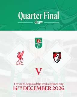 @LFC: We'll take on Bournemouth at Anfield in the quarter-final of the Carabao Cup 👊 https://t.co/fK8Idp3C...