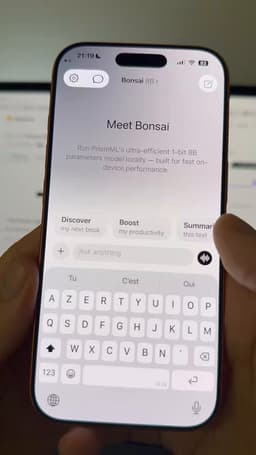 @Scobleizer reposted: Demo of 1-bit Bonsai 8B from @PrismML running on-device on iPhone 17 Pro

More t...