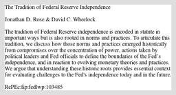 The Tradition of Federal Reserve Independence