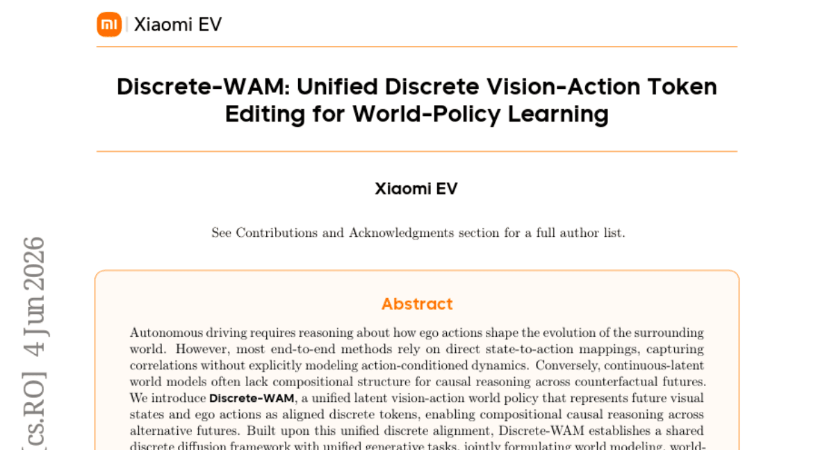 Discrete-WAM: Unified Discrete Vision-Action Token Editing for World-Policy Learning