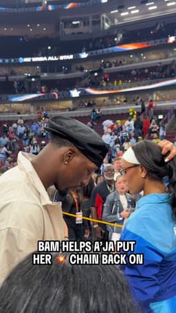 @WNBA: Gotta keep the drip close 🤭

Bam Adebayo helping A'ja with her chain after the Team Spoon dub!

#WNB...