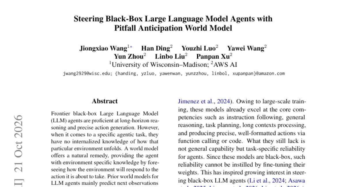 Steering Black-Box Large Language Model Agents with Pitfall Anticipation World Model