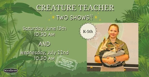 📅 Free Animal Encounter for Kids at Weatherford Library June 13