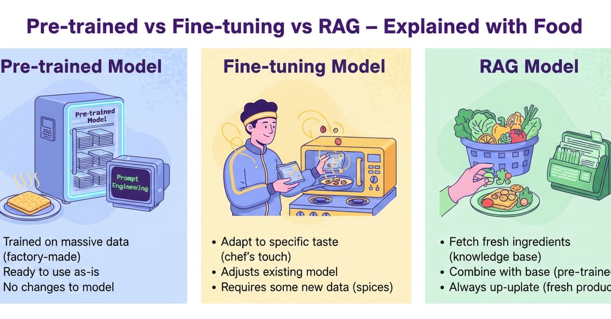 What are Pre-Trained Models, Fine-Tuning, RAG, and Prompt Engineering? A Simple Kitchen Guide - DEV Community