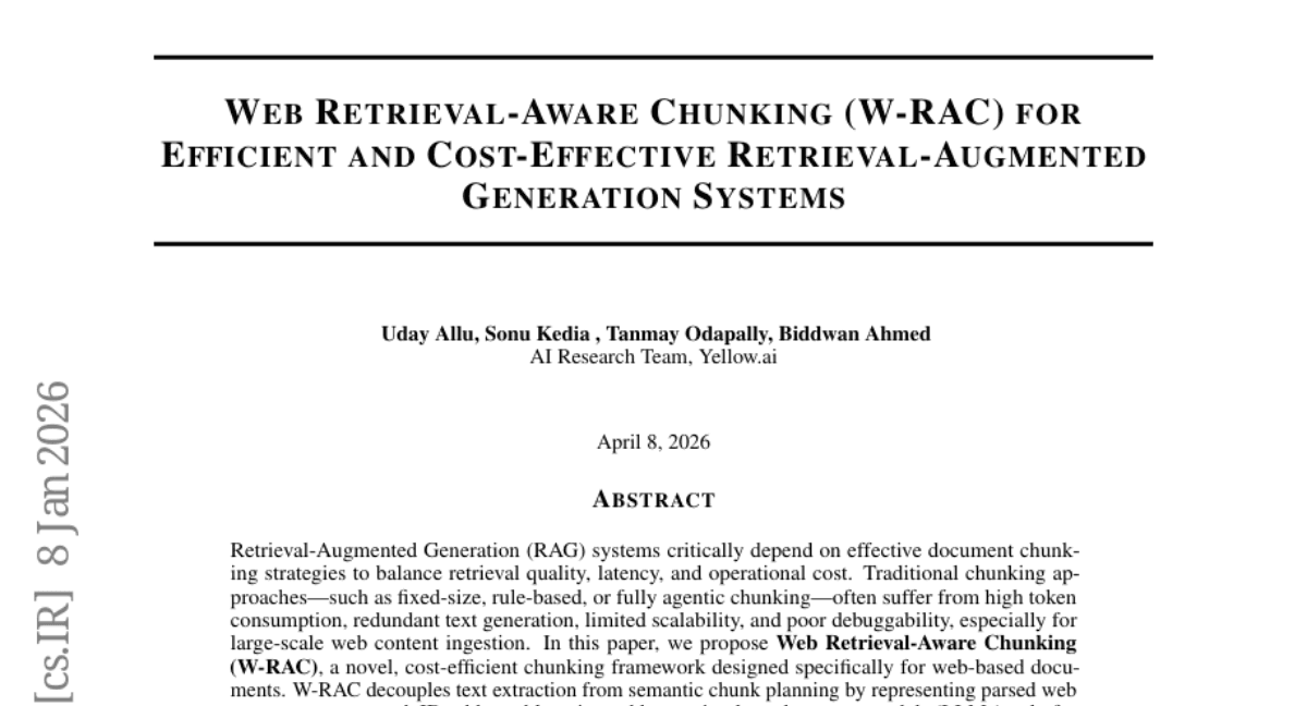 Web Retrieval-Aware Chunking (W-RAC) for Efficient and Cost-Effective Retrieval-Augmented Generation Systems