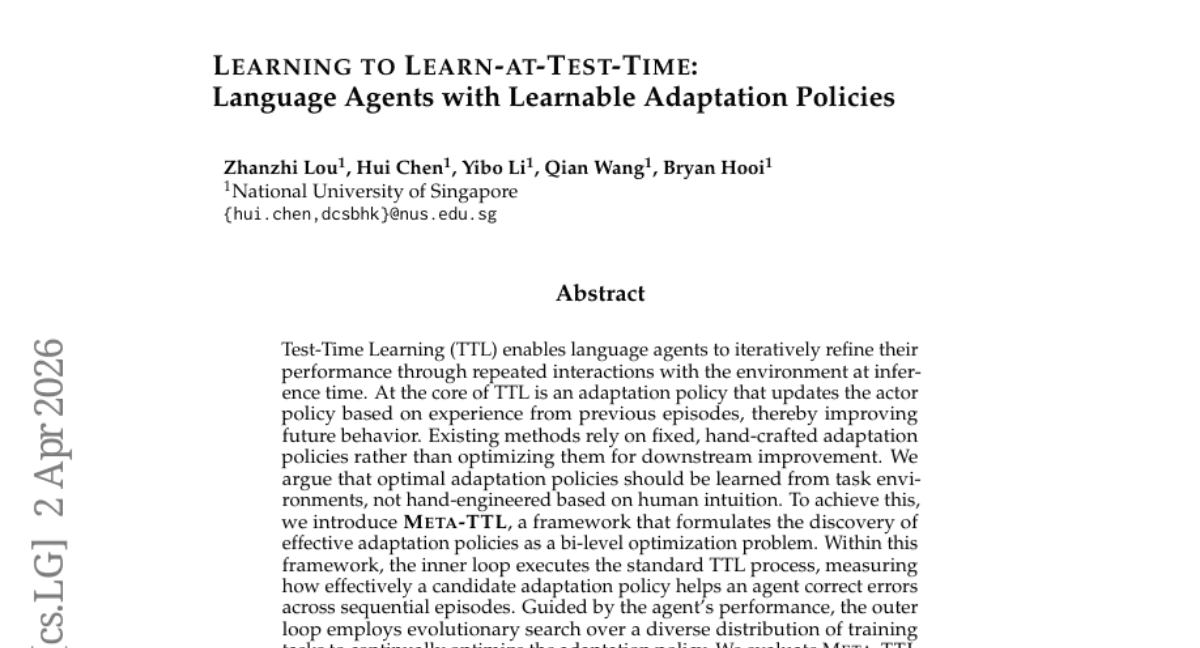 Learning to Learn-at-Test-Time: Language Agents with Learnable Adaptation Policies