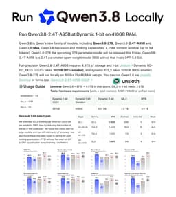 @chrmanning reposted: Qwen3.8 can now be run locally! 🔥

We shrank Qwen3.8-2.4T-A95B from 4.9TB to 397...