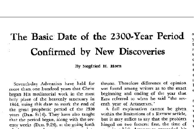 The Basic Date of the 2300-Year Period Confirmed by New Discoveries, Siegfried H. Horn (1953)