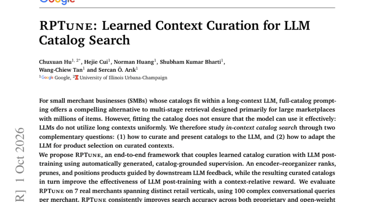 RPTune: Learned Context Curation for LLM Catalog Search