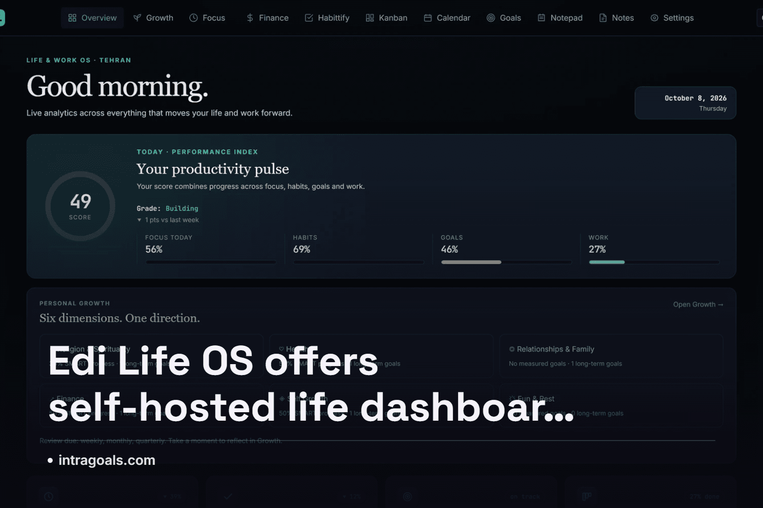 Edi Life OS, a self-hosted life dashboard, adds an MCP ...