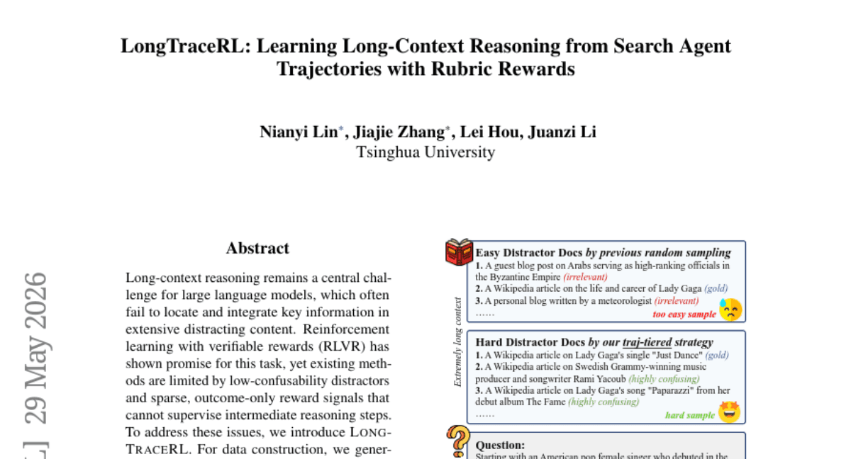 LongTraceRL: Learning Long-Context Reasoning from Search Agent Trajectories with Rubric Rewards
