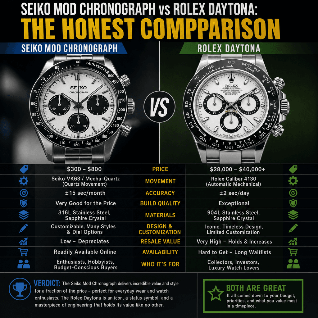 Seiko Mod Chronograph vs Rolex Daytona - ZJANI WATCHES