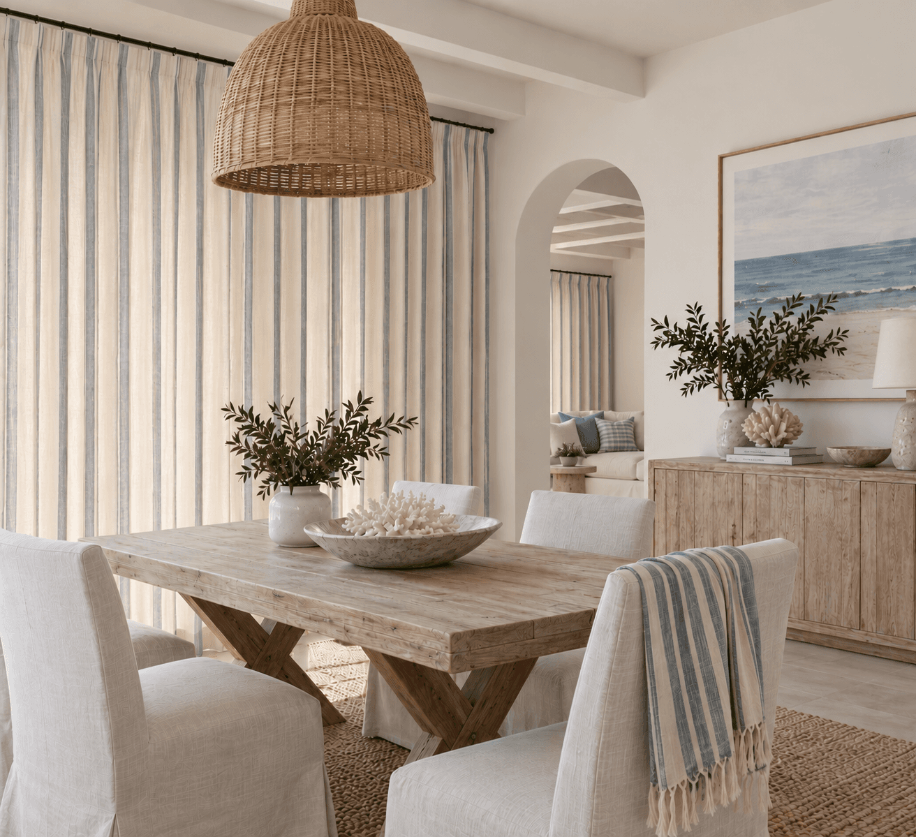 Coastal Interior Design Ideas | The White Window Curtains