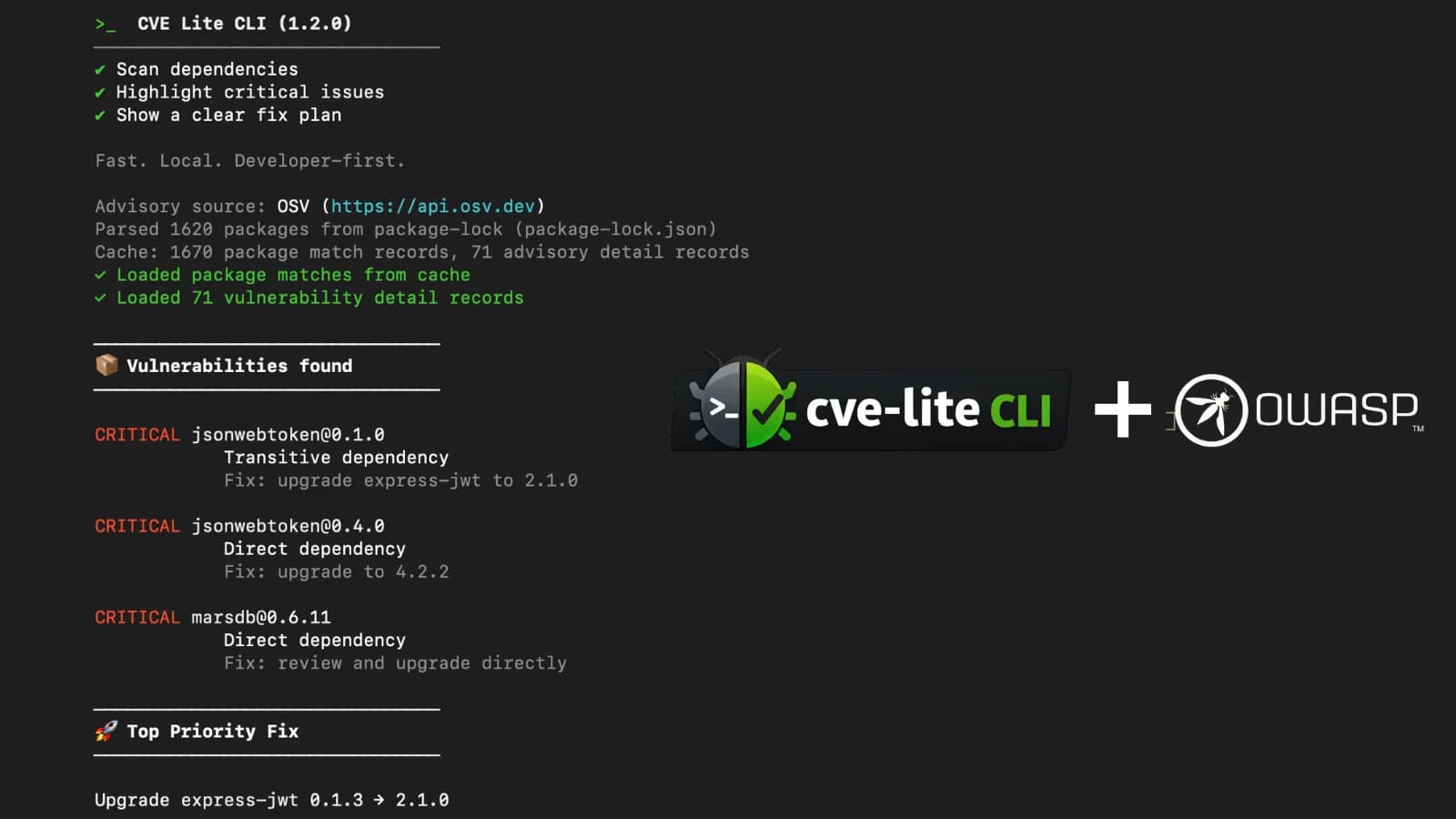 OWASP CVE Lite CLI – New Tool to Scan for Vulnerabilities in Your Projects