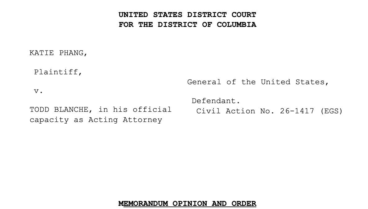There Are New Court Orders: Katie Phang Joins At 10am ET Friday to discuss Her Lawsuit Against Todd Blanche