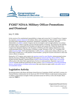 FY2027 NDAA: Military Officer Promotions and Dismissal