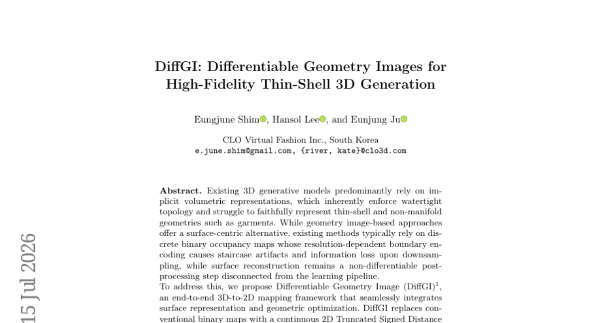 DiffGI: Differentiable Geometry Images for High-Fidelity Thin-Shell 3D Generation
